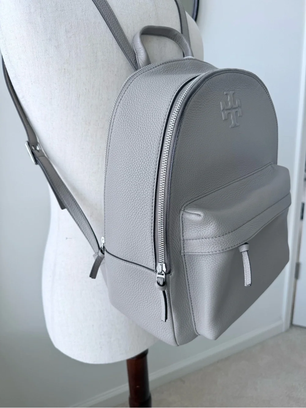 Tory Burch Slate Gray Pebbled Leather Backpack